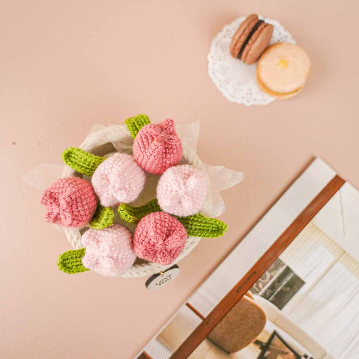 Personalized Handmade Crochet Large Tulip Flower Plant Pot With Message Card