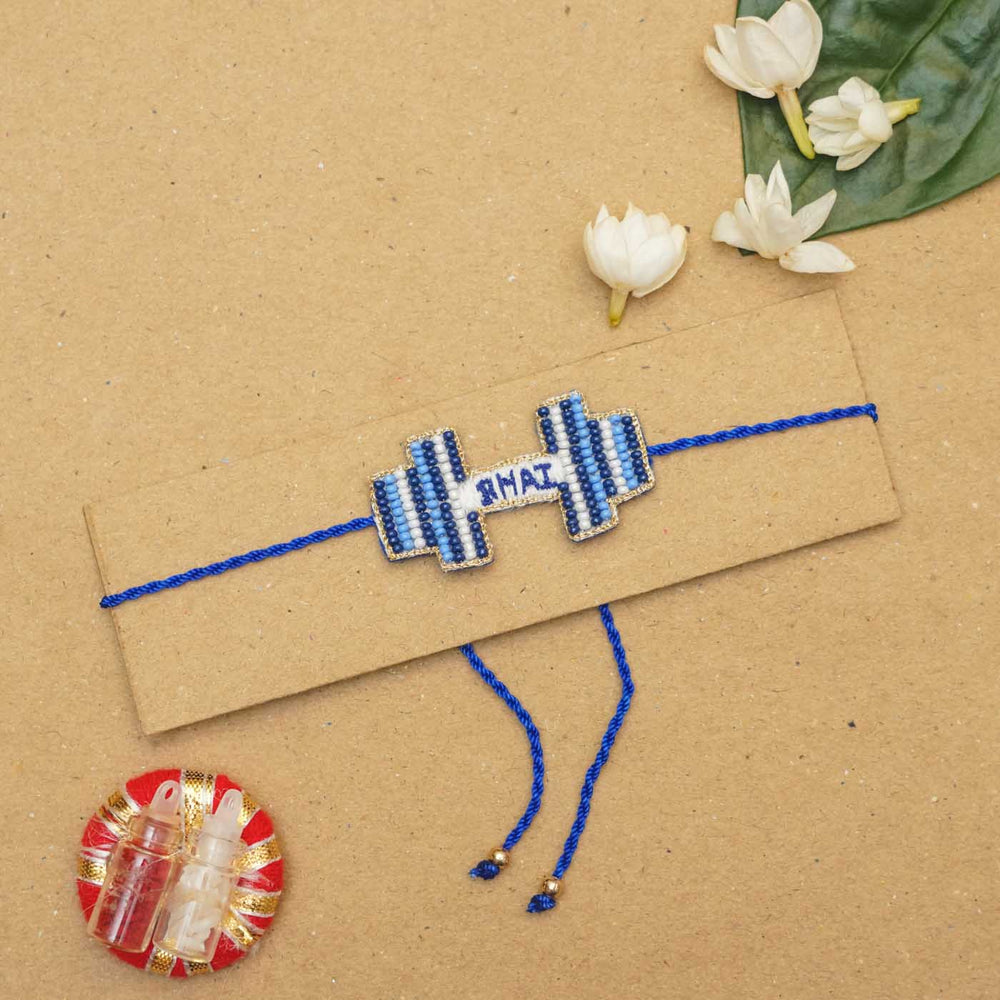 Handmade Beaded Gym Bhai Rakhi With Roli Chawal - Bracelet on Display Card
