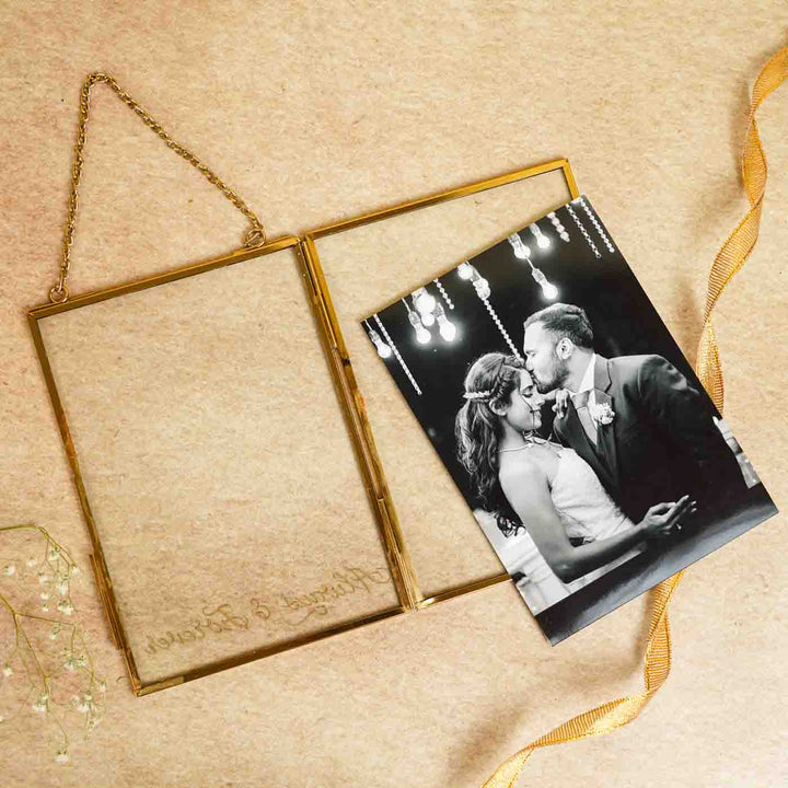 Personalised Engraved Vintage Brass Photo Frame with Black & White Photo