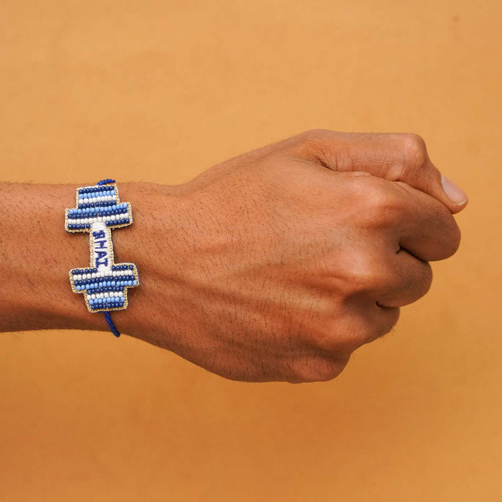 Handmade Beaded Gym Bhai Rakhi With Roli Chawal - Bracelet Worn on Wrist