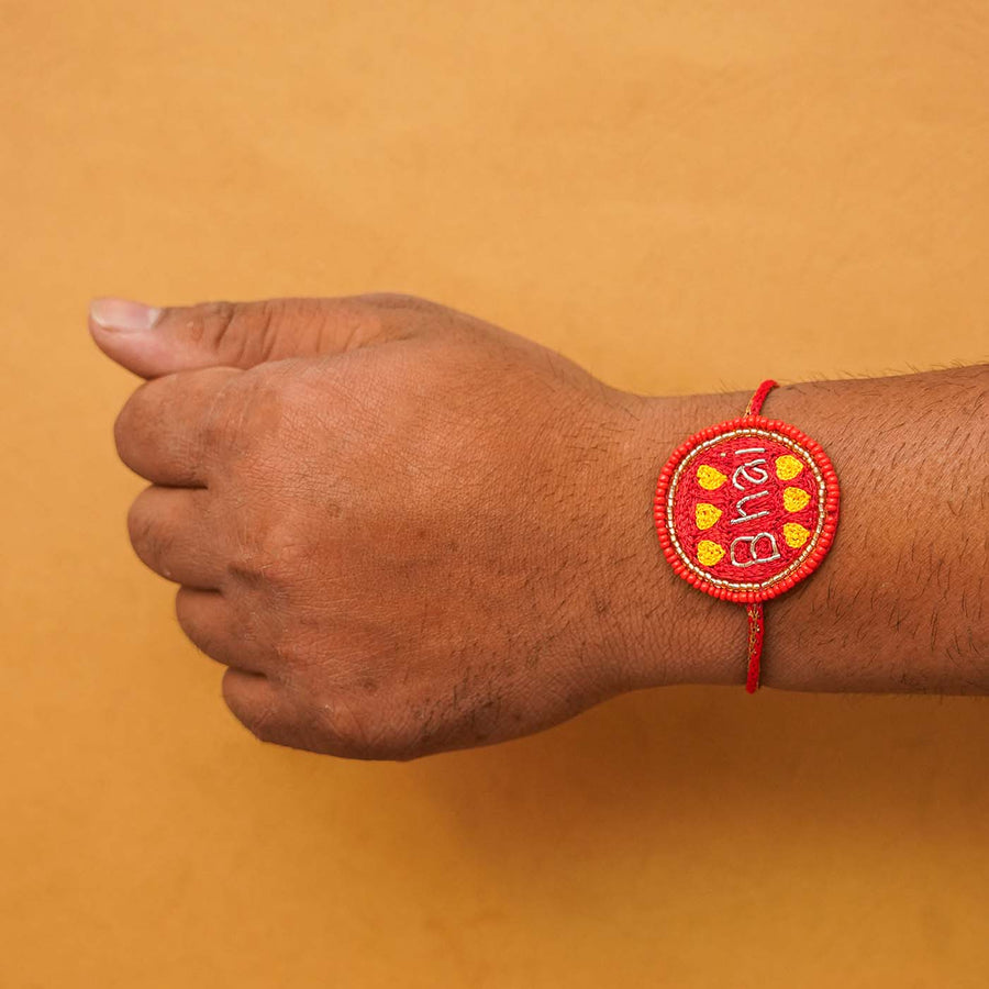 Handmade Beaded Bhai Rakhi With Roli Chawal 1 - Worn on wrist