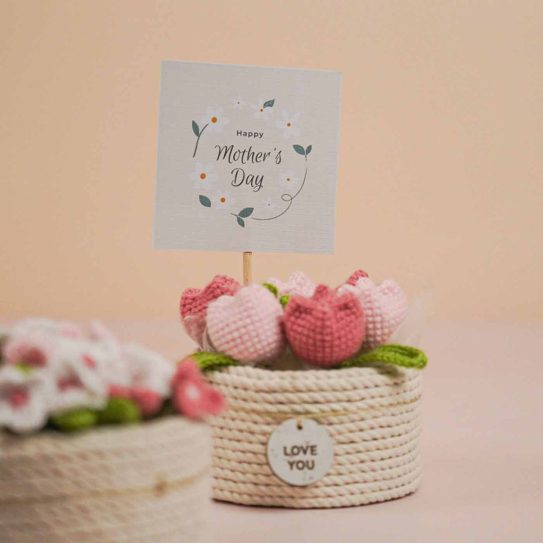 Personalized Handmade Crochet Large Tulip Flower Plant Pot With Message Card