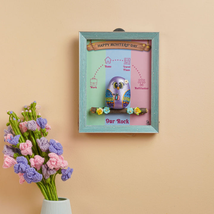 Personalized Hand-Painted Pebble Art Single Owl Wooden Decorative Plaque