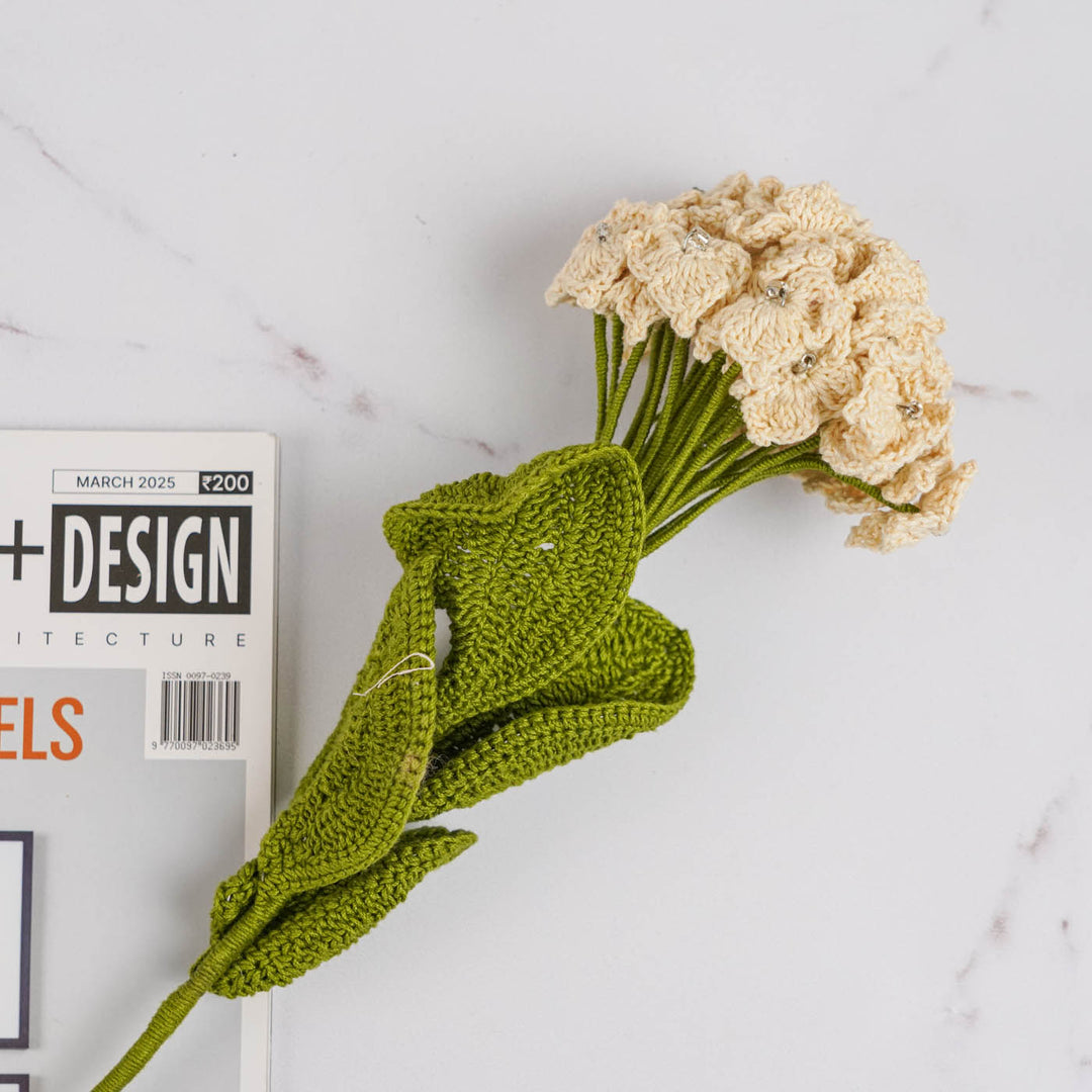 Handmade Crochet Hydrangea Cotton Flower Stick | Pack Of 1