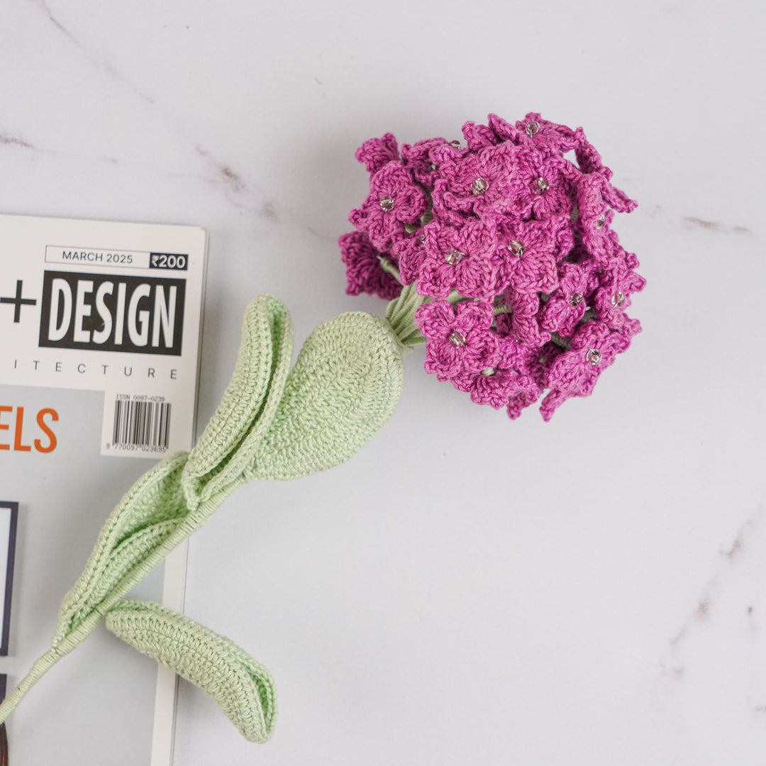 Handmade Crochet Hydrangea Cotton Flower Stick | Pack Of 1