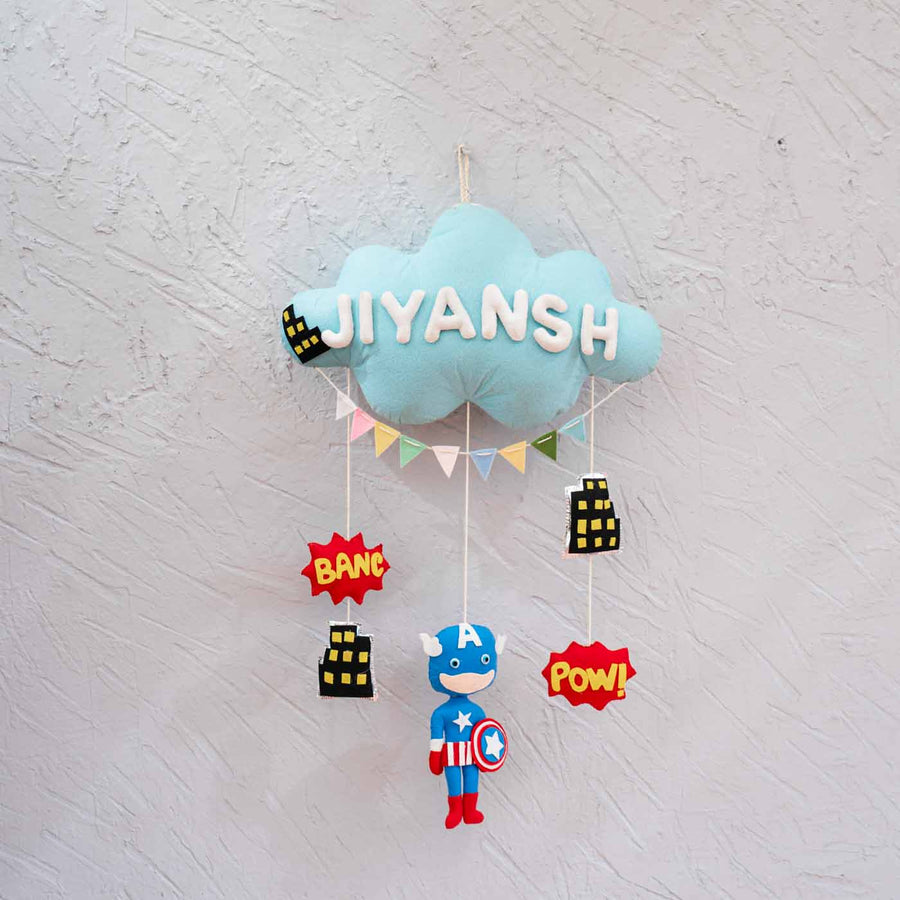 Handcrafted Personalized Cloud Theme Name Plate For Kids 4 - Hanging Name Personalization Example
