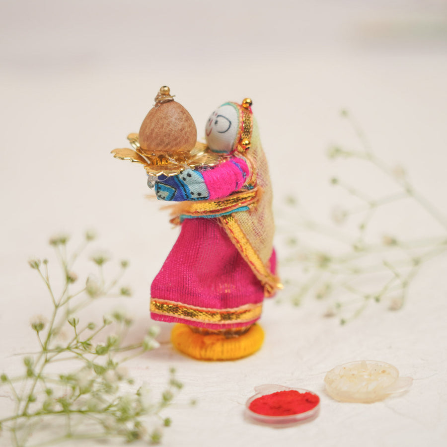 Handmade Decorative Shagun Supari With Roli Chawal - Side View Showing Depth