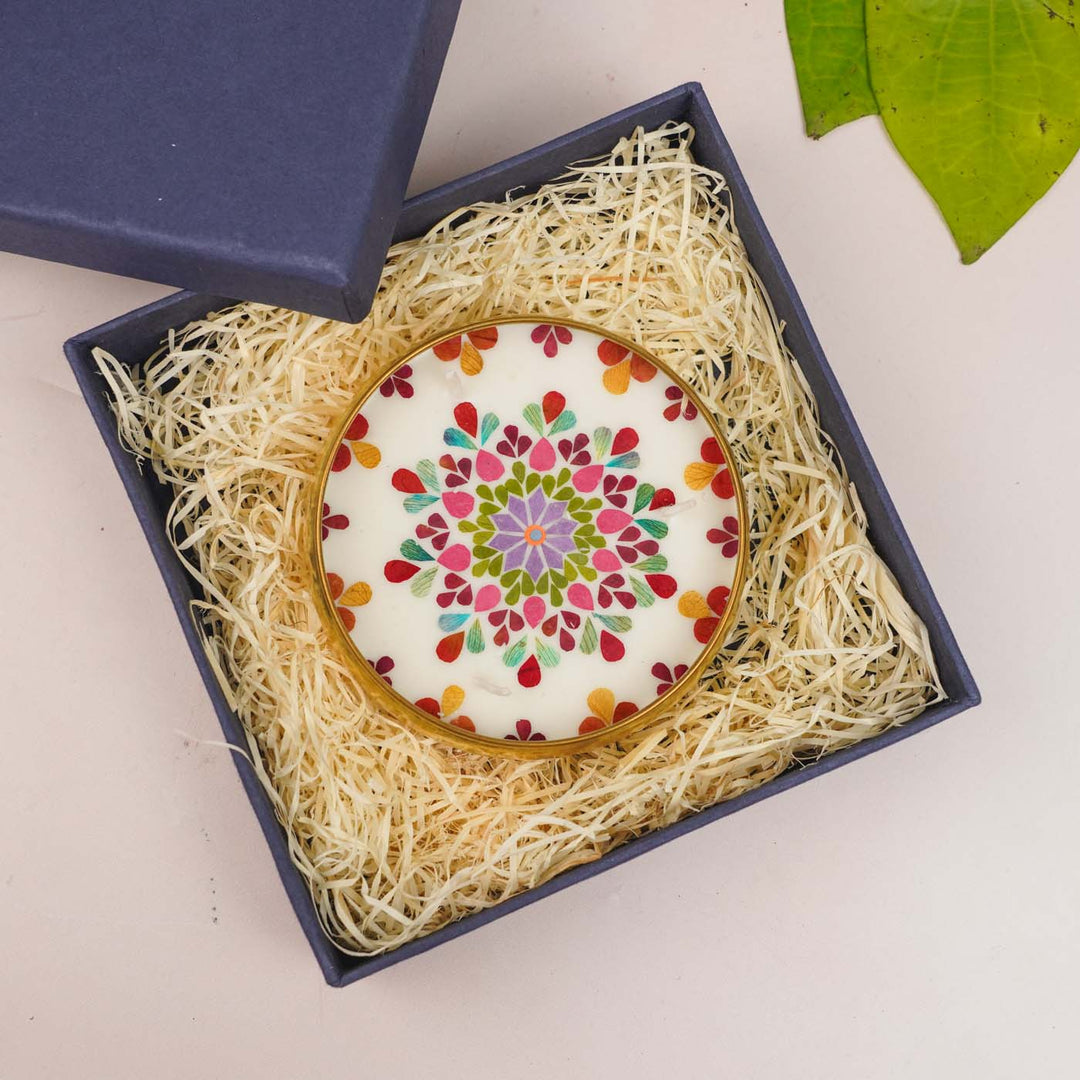 5 Inch | Handmade Pressed Flower Decorative Brass Urli Diya | Packed in a Gift Box
