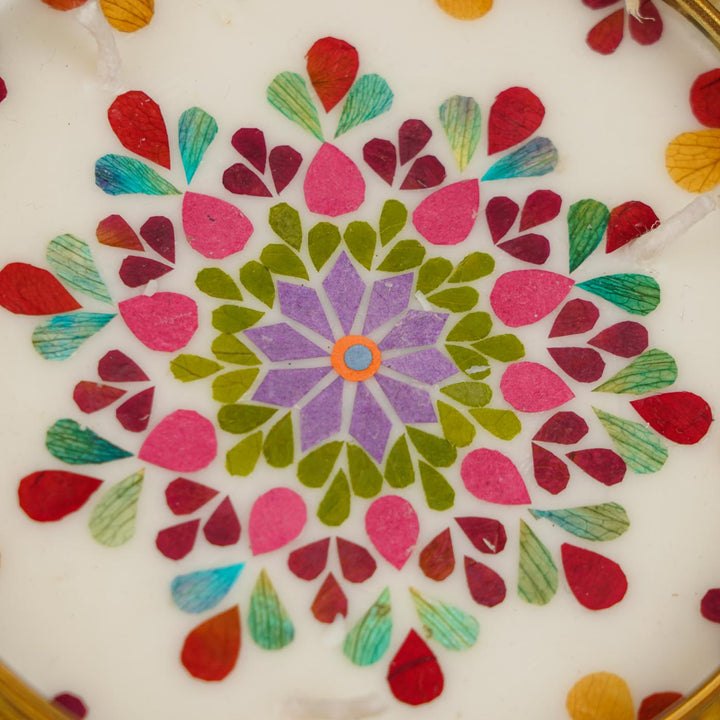 5 Inch | Handmade Pressed Flower Decorative Brass Urli Diya | Packed in a Gift Box