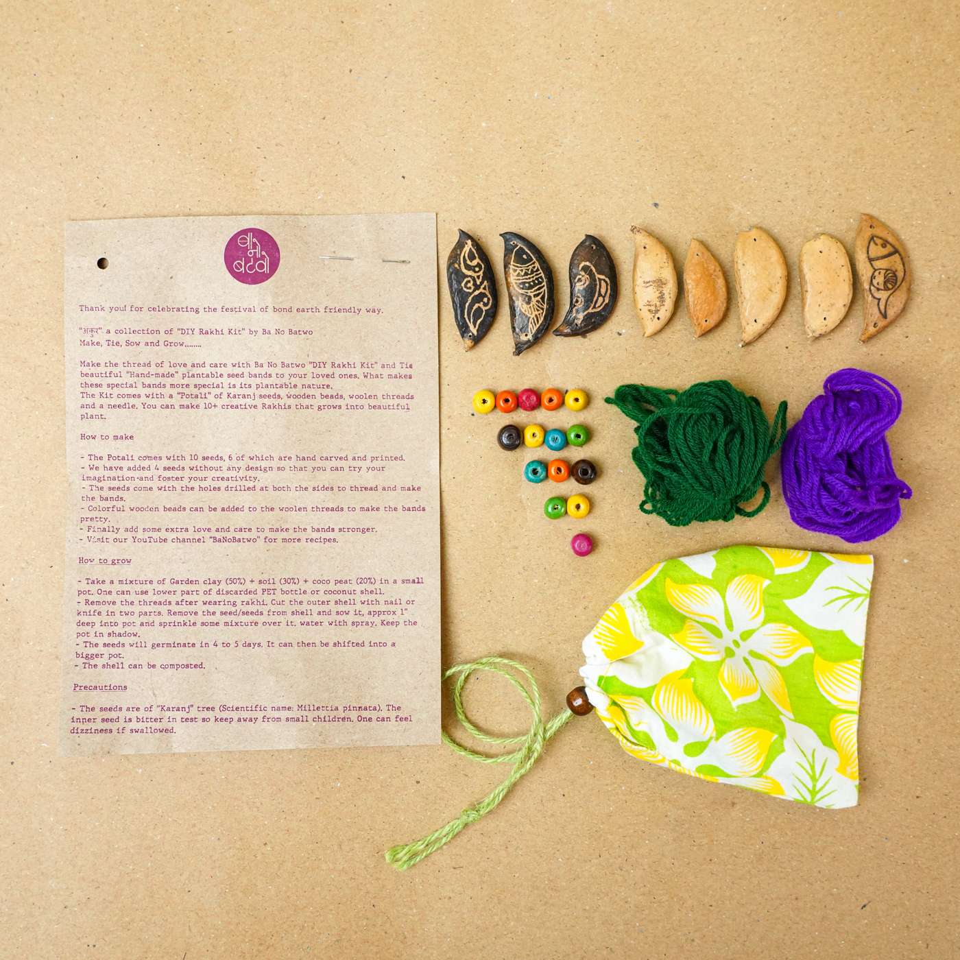 Buy Handmade Plantable Seed Rakhi DIY Kit With Roli Chawal Online