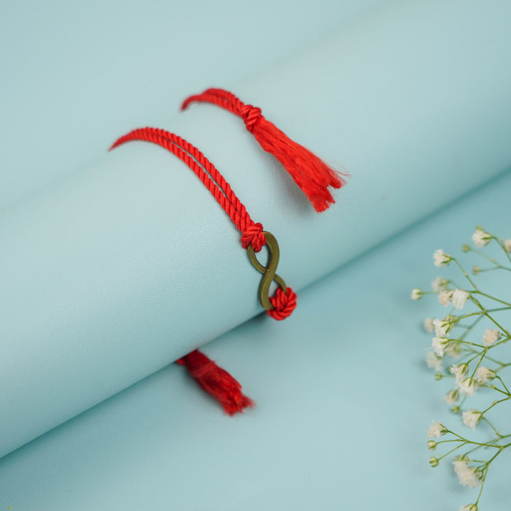 Handmade Minimalist Infinity Rakhi With Roli Chawal - Bracelet with Tassel Detail