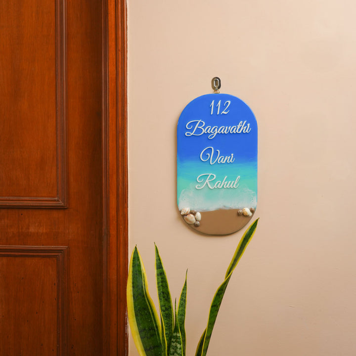 Personalized Beach Theme Resin Vertical Name Plate For Family - Mounted on Entryway Wall