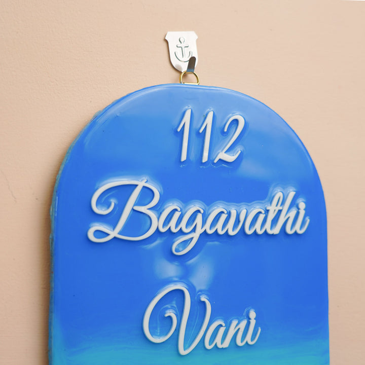 Personalized Beach Theme Resin Vertical Name Plate For Family - Hanging on Wall Hook Front View