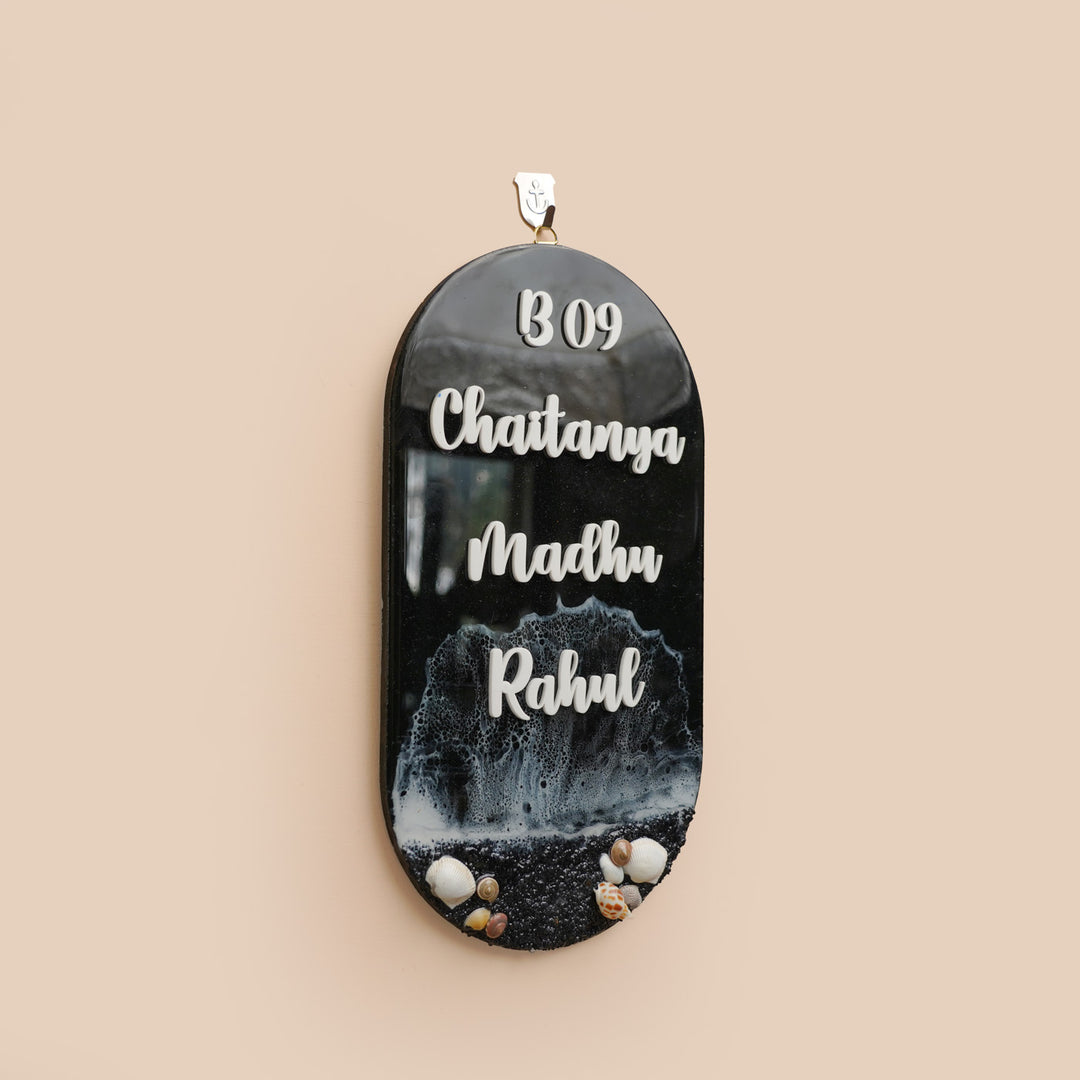 Personalized Beach Theme Resin Vertical Name Plate For Family Copy - Side View Hanging on Wall Hook