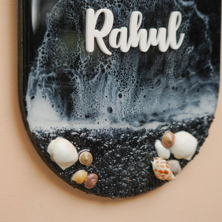 Personalized Beach Theme Resin Vertical Name Plate For Family Copy - Close-up on Bottom Edge Details