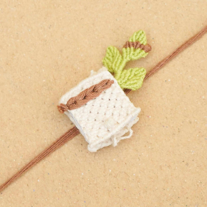 Eco Friendly Handmade Diary Theme Kids Rakhi With Roli Chawal - Close-up of single bracelet detail