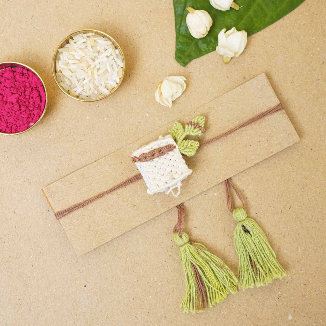 Eco Friendly Handmade Diary Theme Kids Rakhi With Roli Chawal - Complete bracelet with tassels