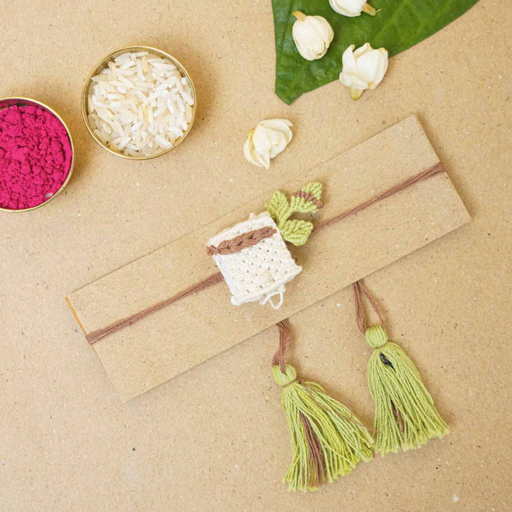 Eco Friendly Handmade Diary Theme Kids Rakhi With Roli Chawal - Complete bracelet with tassels