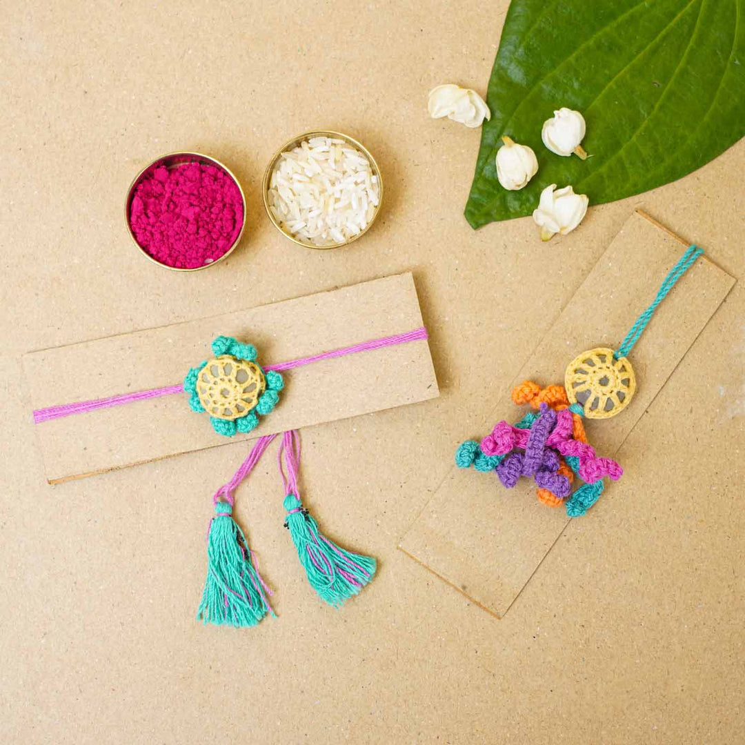 Eco Friendly Handmade Plantable Octopus Theme Kids Rakhi And Lumba With Roli Chawal - Rakhi set with packaging and accessories