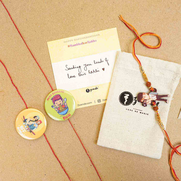 Personalized Handmade Printed Alphabet Wooden Rudraksha Rakhi With Roli Chawal - Gift Package and Accessories