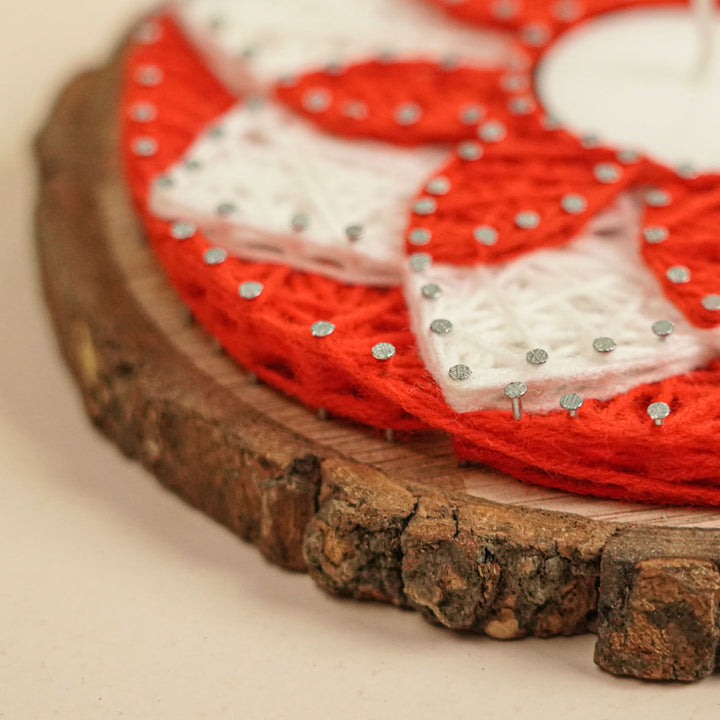 Handmade String Art Red And White Flower Design Mdf Wood Tealight Holder