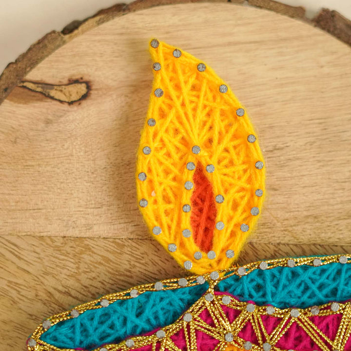 Handmade String Art Diwali Diya Design MDF Wood Decorative Plaque
