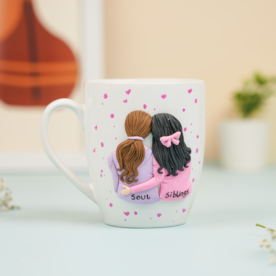 Handmade "Soul Siblings" Clay Mug For Siblings