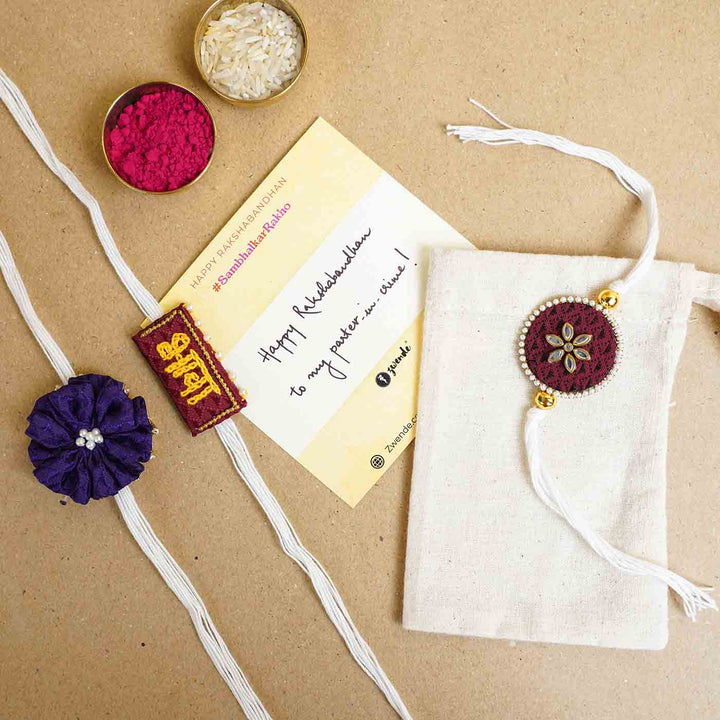 Handmade Bhava Fabric And Mdf Rakhi With Roli Chawal - Complete Gift Set View