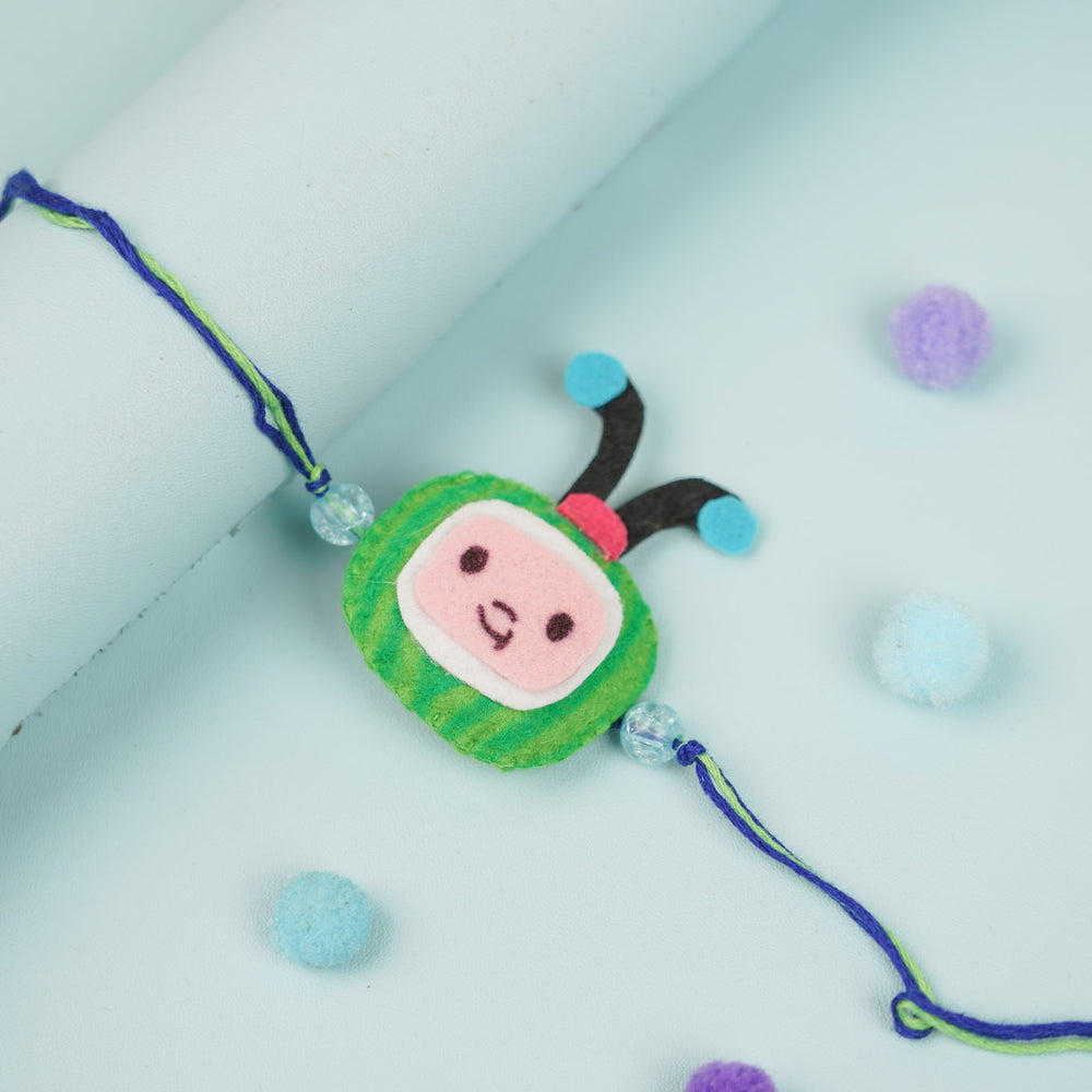 Handmade Cocomelon Theme Felt Kids Rakhi - Top View Close-up (2)