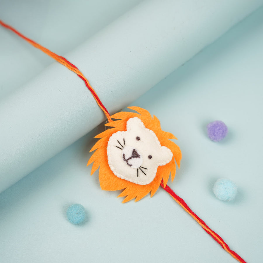 Handmade Lion Theme Felt Kids Rakhi - Close-up on Lion Charm
