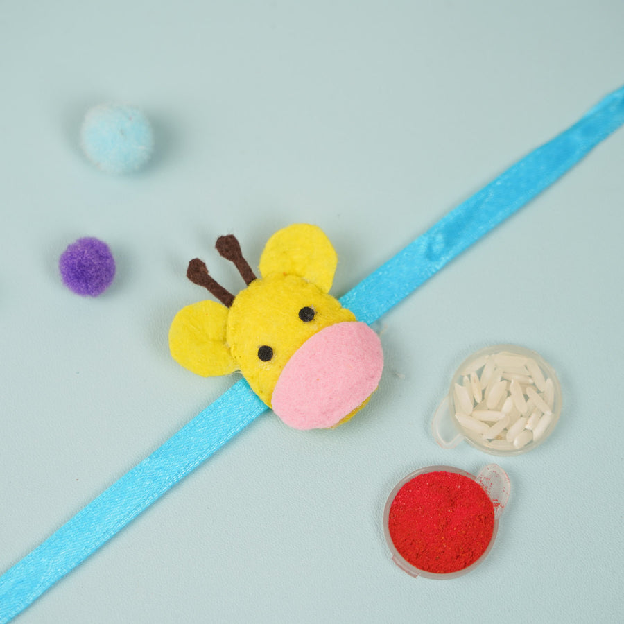 Handmade Giraffe Theme Felt Kids Rakhi - Unassembled Components Laid Out
