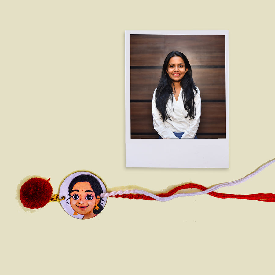 Handpainted Personalized Caricature Rakhi With Roli Chawal 2 - Portrait Illustration Close-up