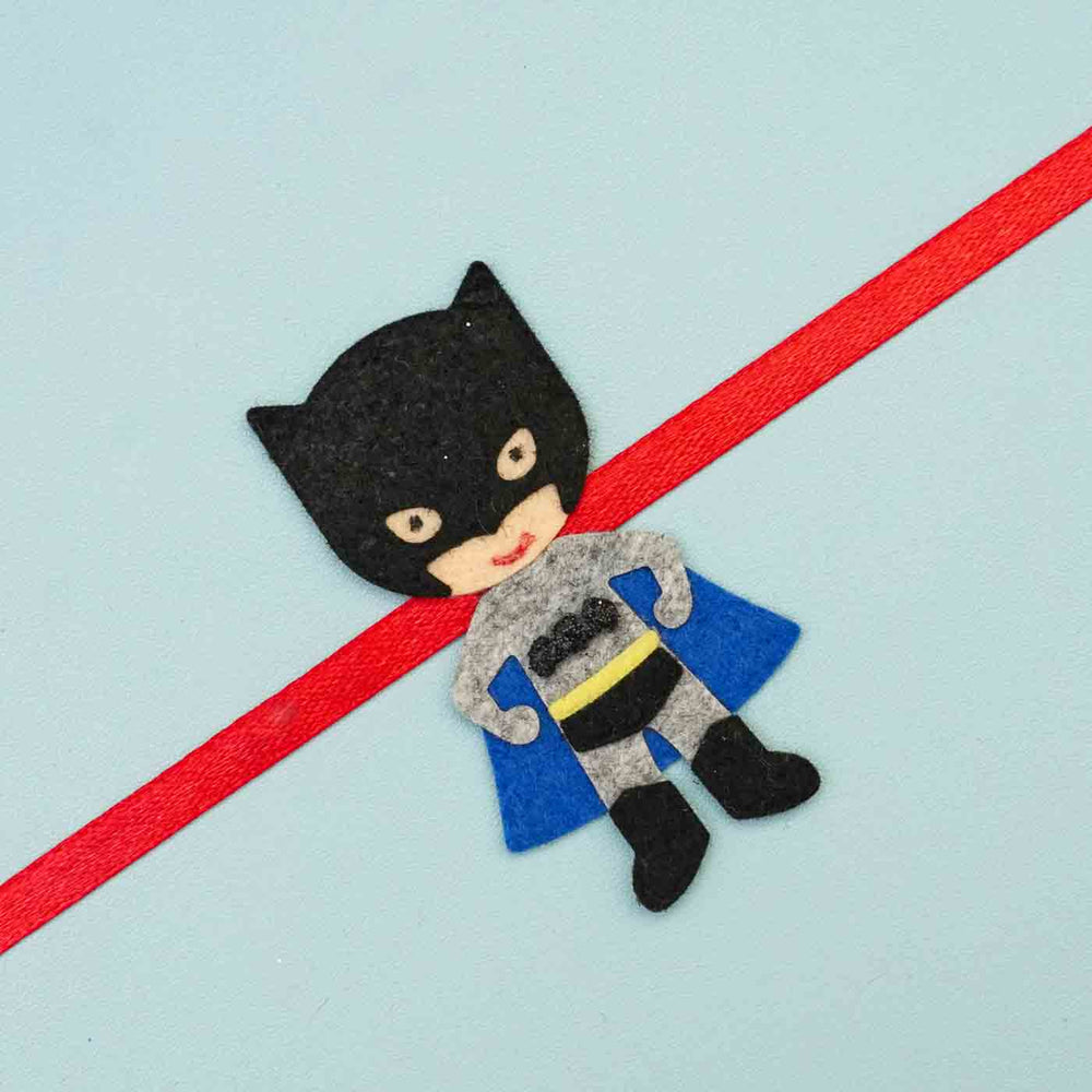Personalized Handmade Batman Theme Felt Kids Rakhi And Photo Frame Combo For Brother Set Of 2 - Close-up of Rakhi Character