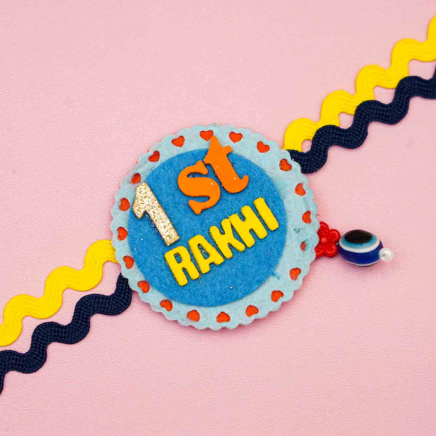 Handmade 1St Rakhi Felt Kids Rakhi With Roli Chawal 1 - Close-up of Rakhi Badge