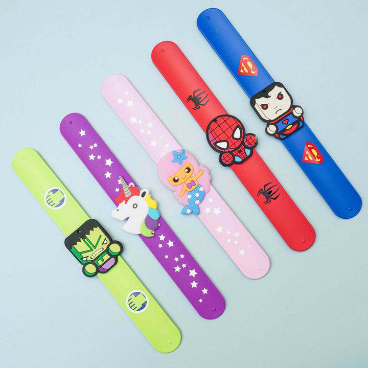 Handmade Unicorn Slap Band Kids Rakhi With Roli Chawal - Group Display of Character Bands (4)