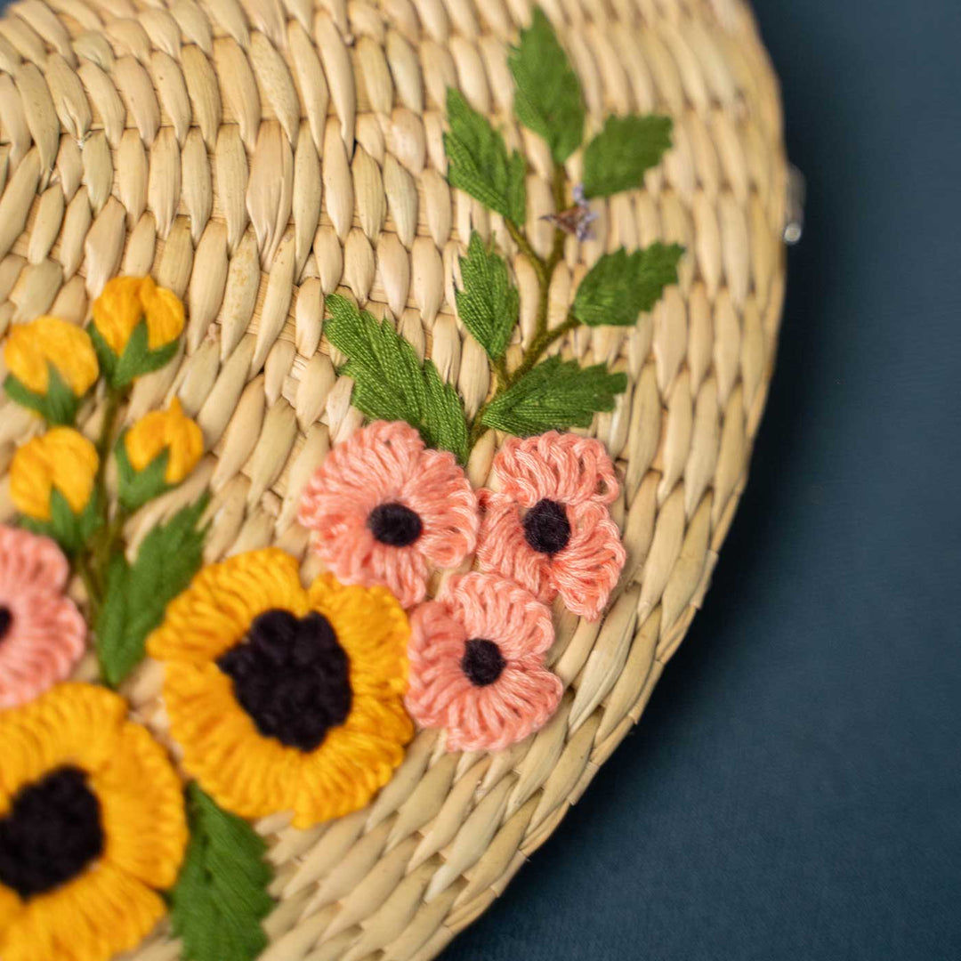 Handmade Floral Embroidered Water Reed Purse