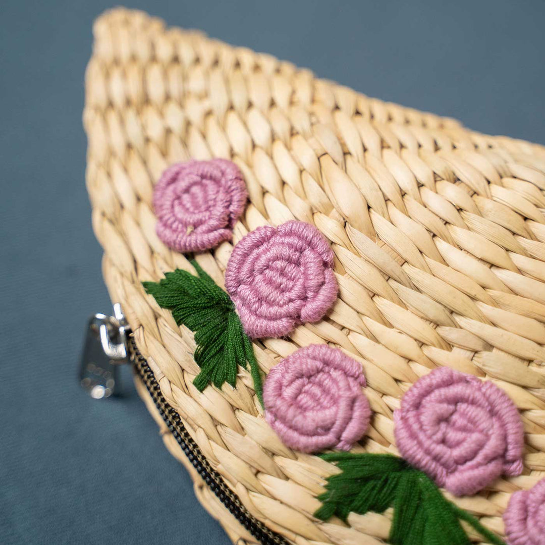 Handmade Floral Embroidered Water Reed Purse