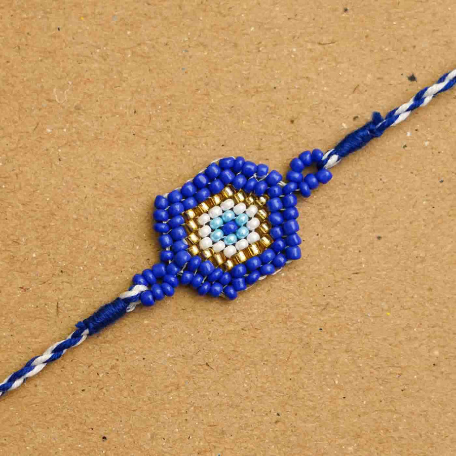 Handmade Beaded Protector Rakhi With Roli Chawal - Close-up of Bracelet Beadwork