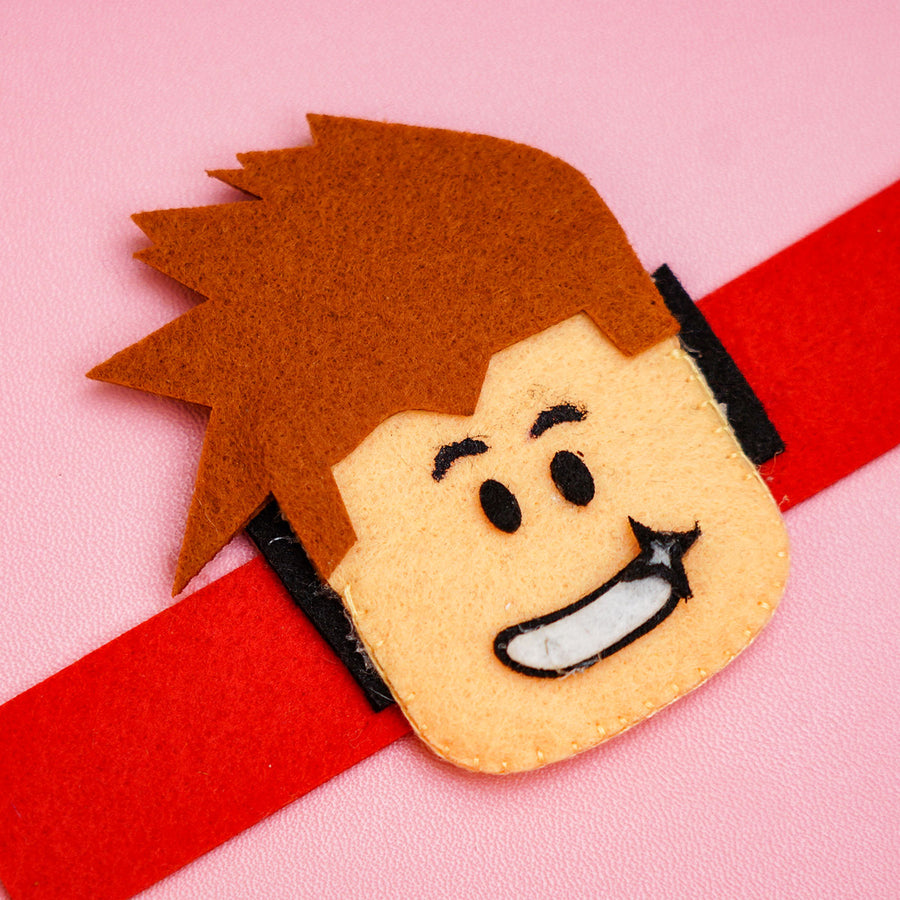 Handcrafted Roblox Felt Rakhi For Kids With Roli Chawal - Close-up of Character Face