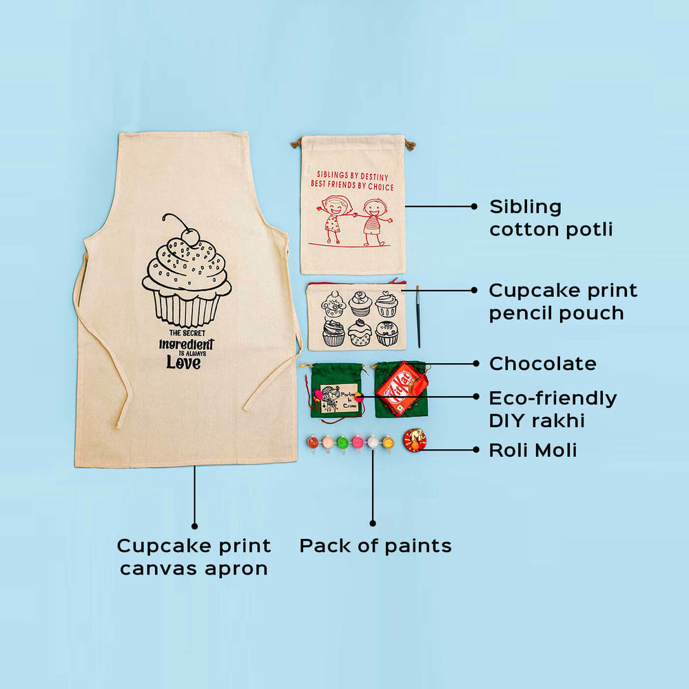 Eco Friendly Fabric Painting Diy Rakhi Hamper With Rice Roli 3 - All items with labels