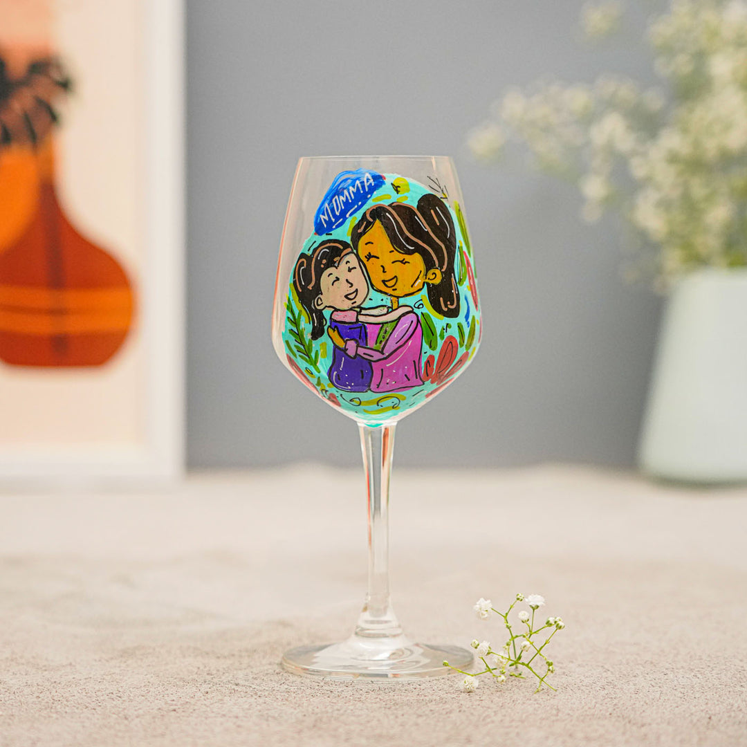 Personalized Cute Mom & Daughter Theme Wine Glass For Mothers