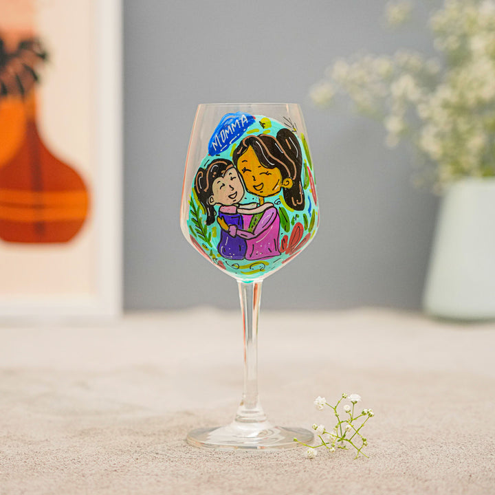 Personalized Cute Mom & Daughter Theme Wine Glass For Mothers
