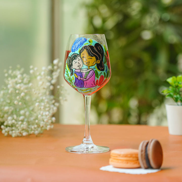 Personalized Cute Mom & Daughter Theme Wine Glass For Mothers