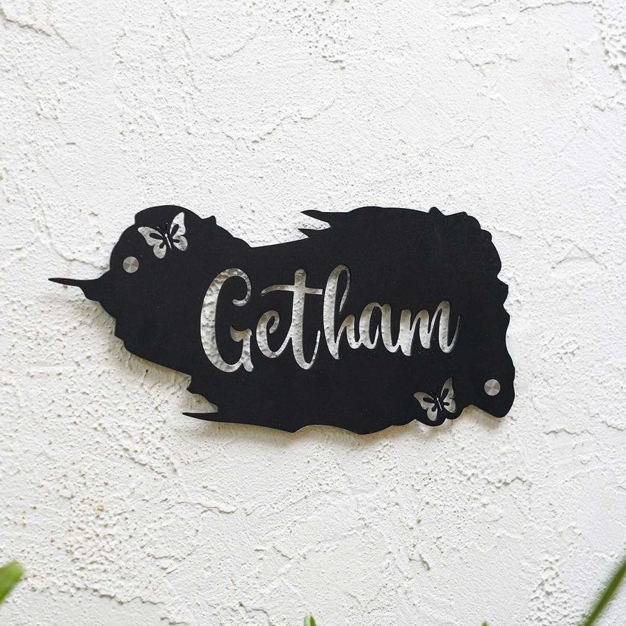 Personalized Weatherproof Butterfly Theme Metal Name Plate - Mounted on Wall Front View