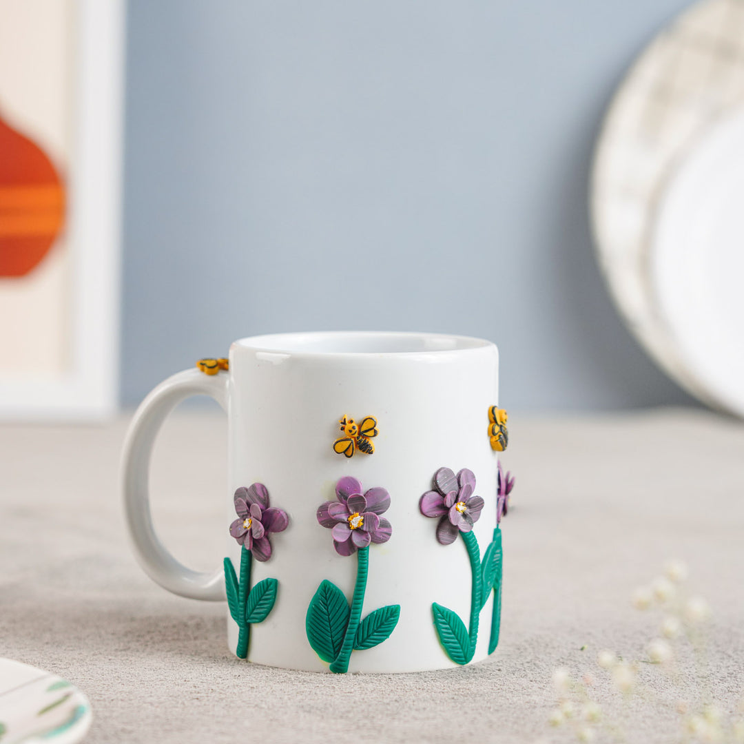 Polymer Clay Bees And Flowers Theme Ceramic Mug