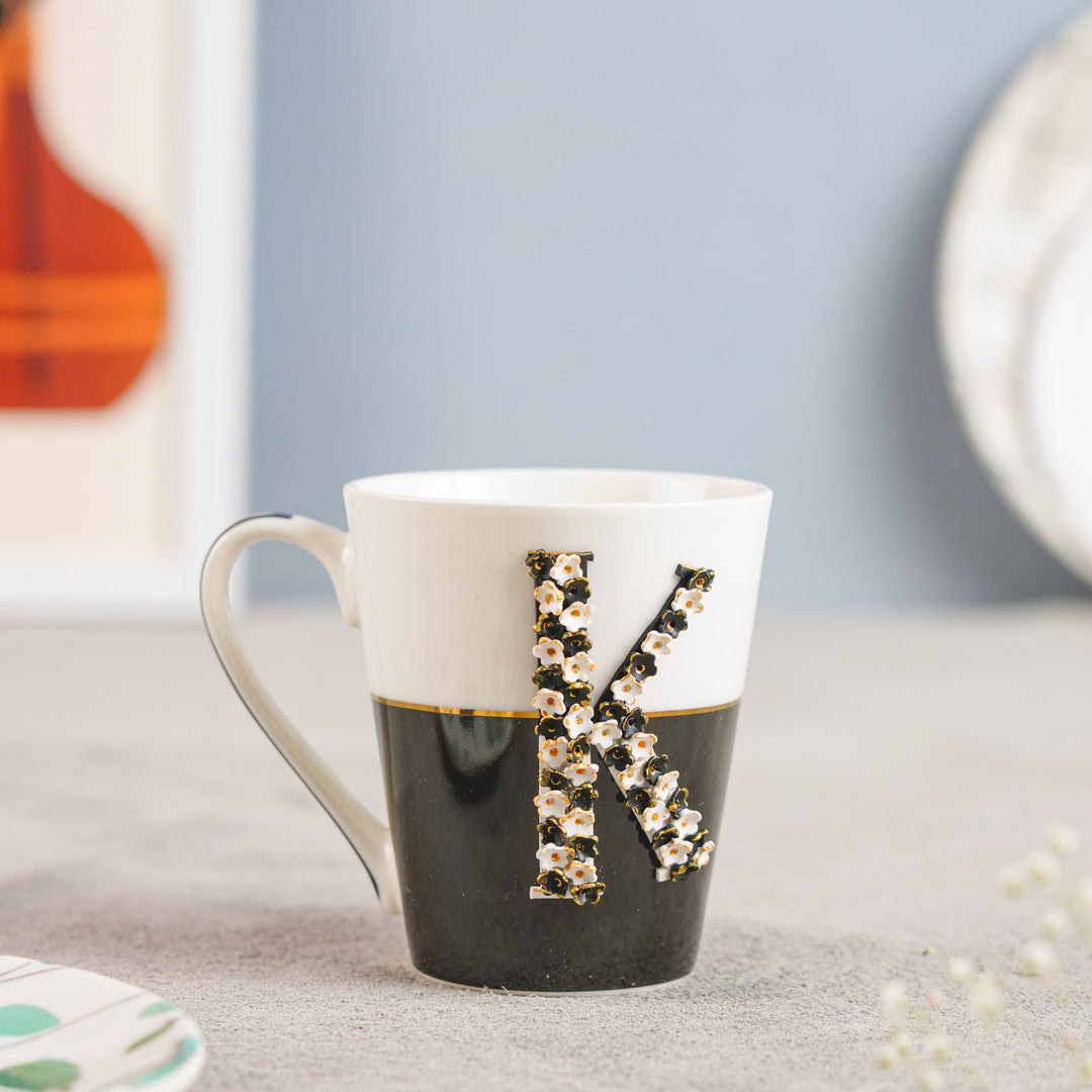 Personalized Polymer Clay Black And White Floral Theme Ceramic Mug