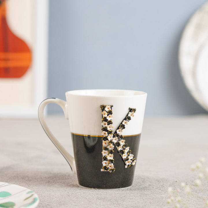 Personalized Polymer Clay Black And White Floral Theme Ceramic Mug