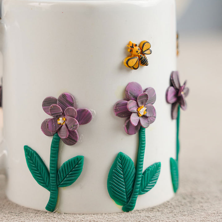 Polymer Clay Bees And Flowers Theme Ceramic Mug