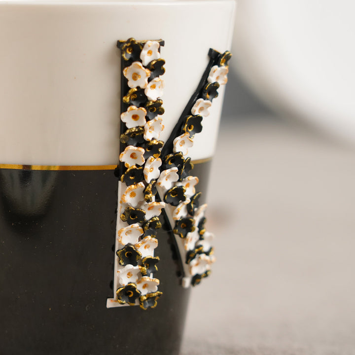 Personalized Polymer Clay Black And White Floral Theme Ceramic Mug