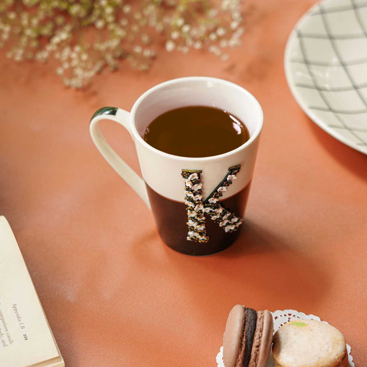 Personalized Polymer Clay Black And White Floral Theme Ceramic Mug